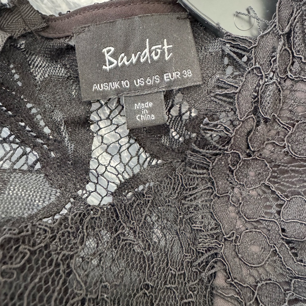 Bardot Faedra Black Lace Long Sleeve Pencil Cocktail Midi Dress. Size 6. - Picture 5 of 9